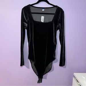 Old Navy Square Neck Black Velour Bodysuit
